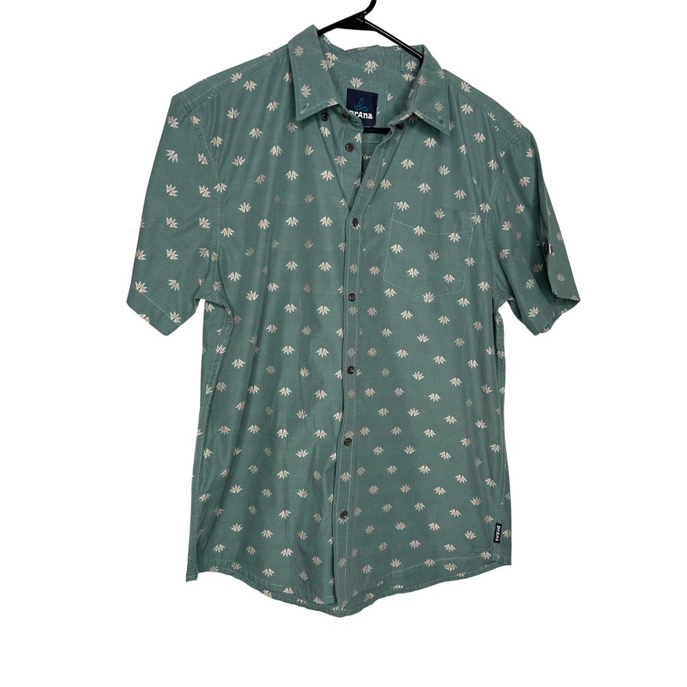 Prana Men's Short Sleeve Cactus Button Down Pocket Shirt Oakes embroidered Green